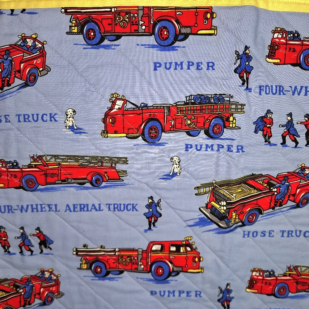 Handmade Fire Truck Themed Quilt, Flannel Backed, NWOT